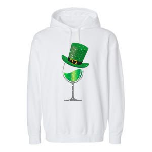 St Patricks Day Lucky Sparkly Wine Glass Garment-Dyed Fleece Hoodie