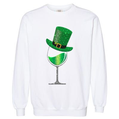 St Patricks Day Lucky Sparkly Wine Glass Garment-Dyed Sweatshirt