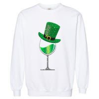 St Patricks Day Lucky Sparkly Wine Glass Garment-Dyed Sweatshirt