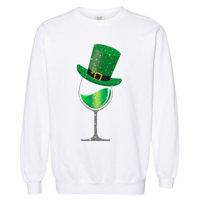 St Patricks Day Lucky Sparkly Wine Glass Garment-Dyed Sweatshirt