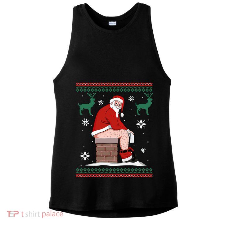 Santa Pooping Down The Chimney Ugly Christmas Sweater Gift Ladies PosiCharge Tri-Blend Wicking Tank