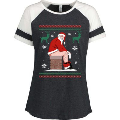 Santa Pooping Down The Chimney Ugly Christmas Sweater Gift Enza Ladies Jersey Colorblock Tee