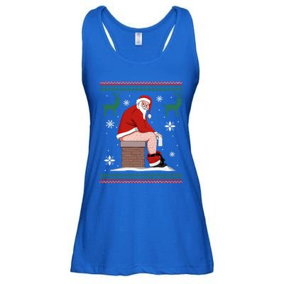 Santa Pooping Down The Chimney Ugly Christmas Sweater Gift Ladies Essential Flowy Tank