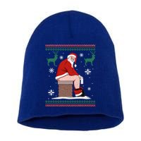 Santa Pooping Down The Chimney Ugly Christmas Sweater Gift Short Acrylic Beanie