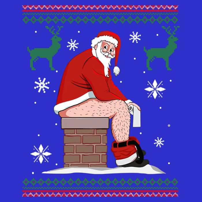 Santa Pooping Down The Chimney Ugly Christmas Sweater Gift Short Acrylic Beanie