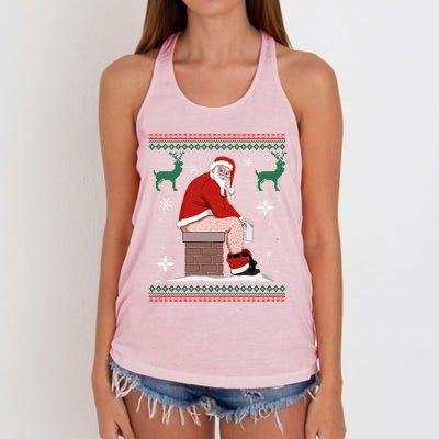 Santa Pooping Down The Chimney Ugly Christmas Sweater Gift Women's Knotted Racerback Tank