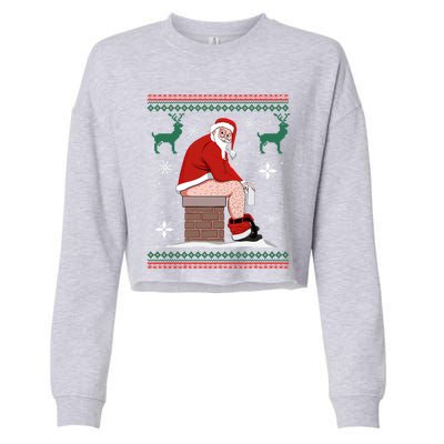 Santa Pooping Down The Chimney Ugly Christmas Sweater Gift Cropped Pullover Crew