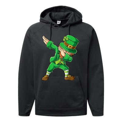 St Patricks Day Dabbing Leprechaun Boys Kids Men Dab Youth Performance Fleece Hoodie