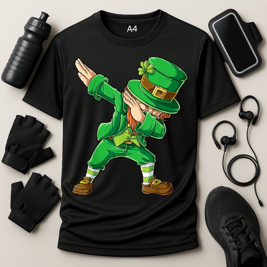 St Patricks Day Dabbing Leprechaun Boys Kids Men Dab Youth Cooling Performance Crew T-Shirt