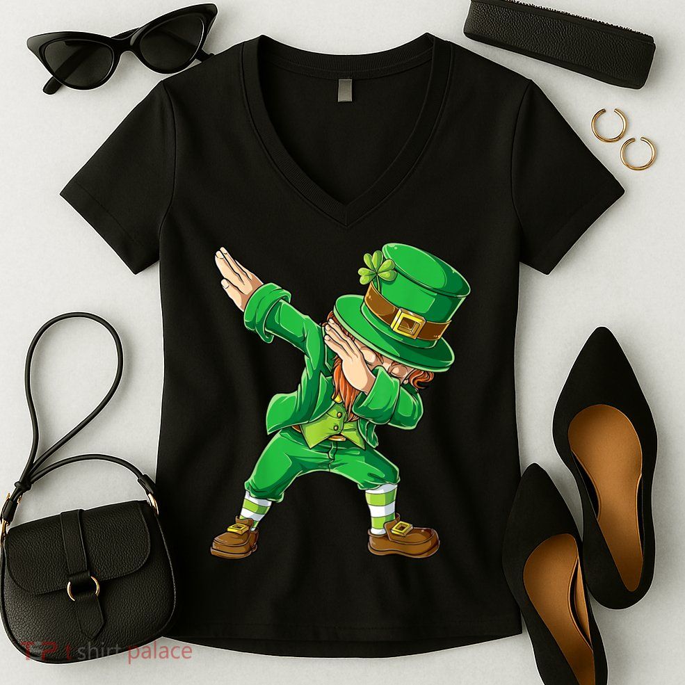 St Patricks Day Dabbing Leprechaun Boys Kids Men Dab Youth Women's V-Neck T-Shirt