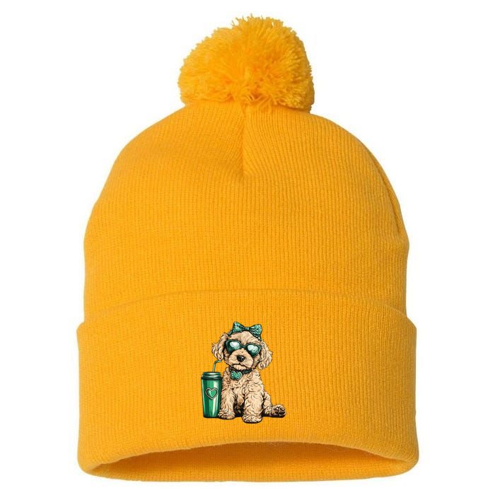 St. PatrickS Day Poodle Lover Design For Dog Moms Pom Pom 12in Knit Beanie