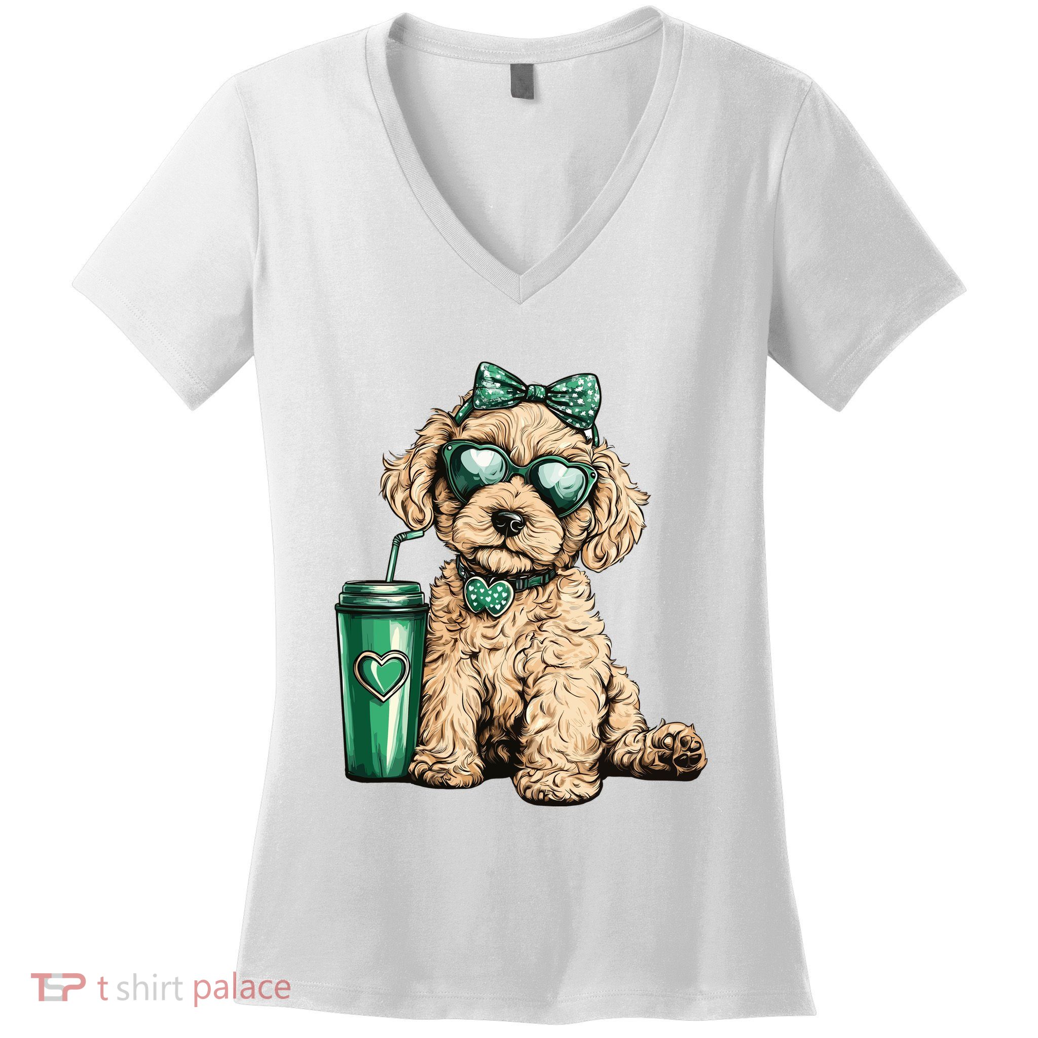 St. PatrickS Day Poodle Lover Design For Dog Moms Women's V-Neck T-Shirt