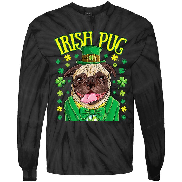 Saint Paticks Day Irish Pug Mom, Dad Rainbow Tie-Dye Long Sleeve Shirt