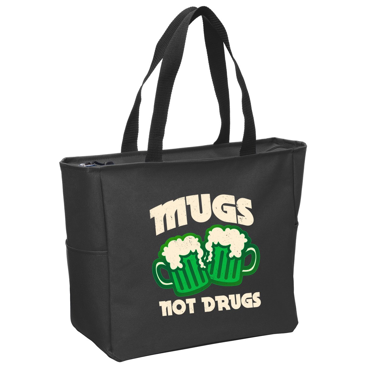 St Patricks Day Mugs Not Drugs Drink Green Beer Zip Tote Bag