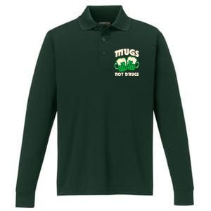 St Patricks Day Mugs Not Drugs Drink Green Beer Performance Long Sleeve Polo