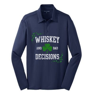 St Patricks Day With Whiskey And Bad Decisions Silk Touch Performance Long Sleeve Polo