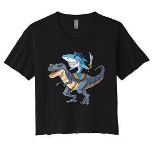 Shark Pirate Dinosaur T Rex Funny Jawsome Gifts Hoodie Women's Crop Top Tee