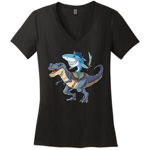 Shark Pirate Dinosaur T Rex Funny Jawsome Gifts Hoodie Women's V-Neck T-Shirt