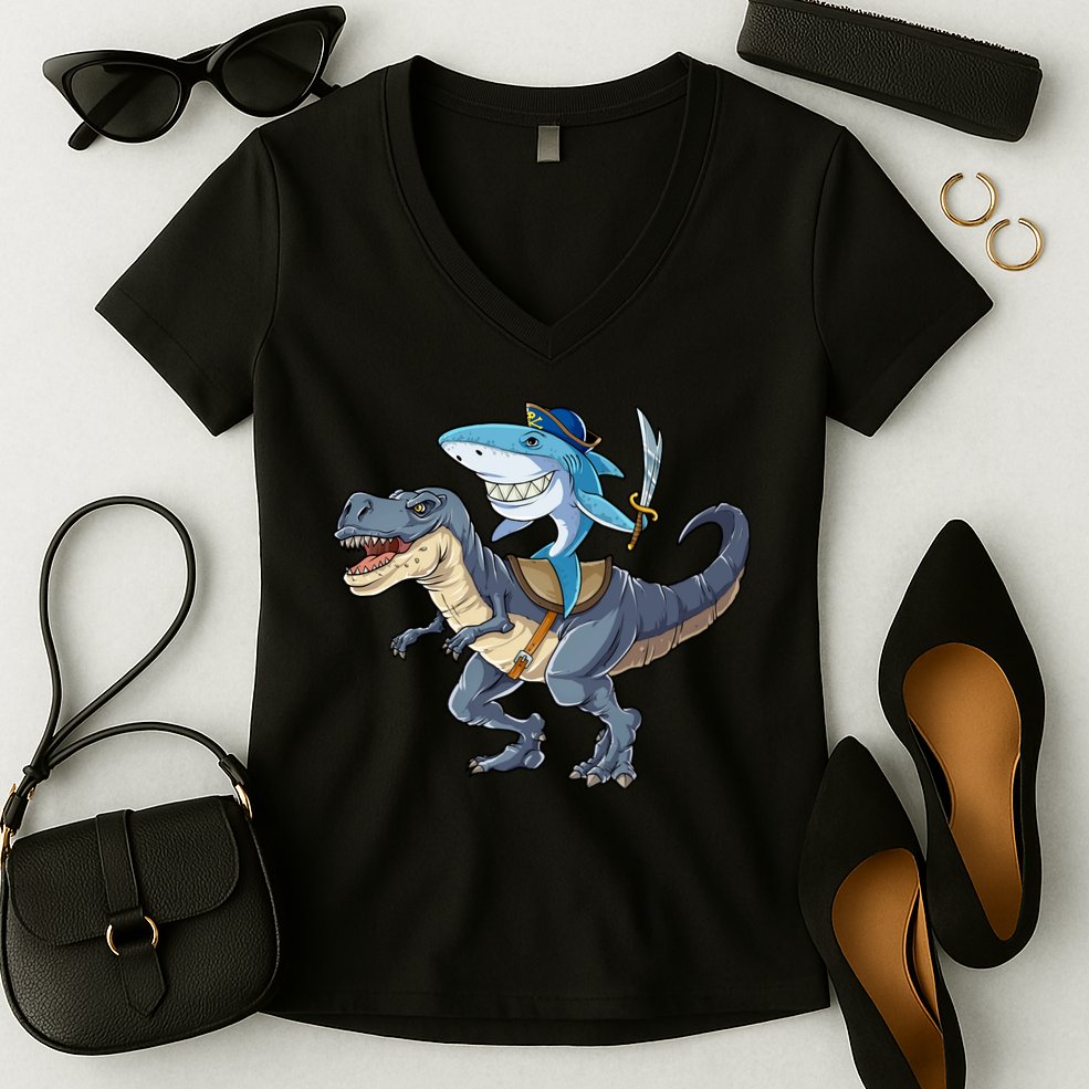 Shark Pirate Dinosaur T Rex Funny Jawsome Gifts Hoodie Women's V-Neck T-Shirt