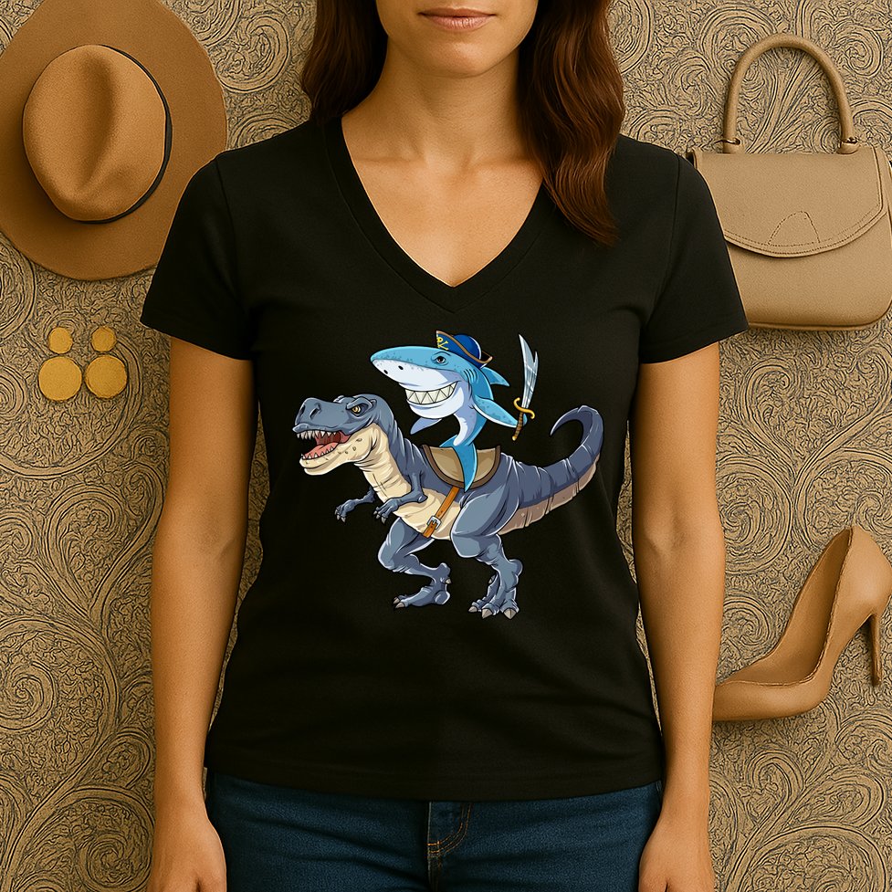Shark Pirate Dinosaur T Rex Funny Jawsome Gifts Hoodie Women's V-Neck T-Shirt