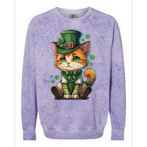 St Patricks Day Cat Leprechaun Funny Lucky Green Proud Irish Colorblast Crewneck Sweatshirt