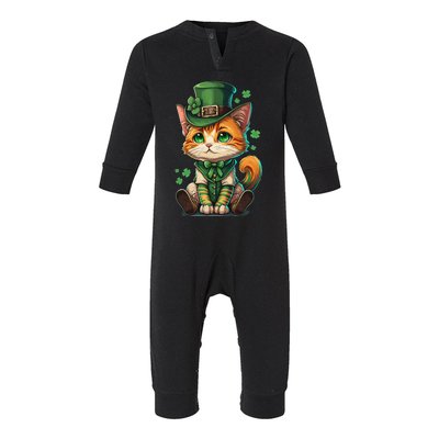 St Patricks Day Cat Leprechaun Funny Lucky Green Proud Irish Infant Fleece One Piece