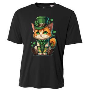 St Patricks Day Cat Leprechaun Funny Lucky Green Proud Irish Cooling Performance Crew T-Shirt