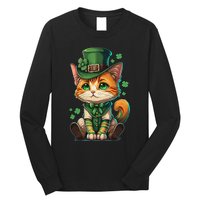 St Patricks Day Cat Leprechaun Funny Lucky Green Proud Irish Long Sleeve Shirt