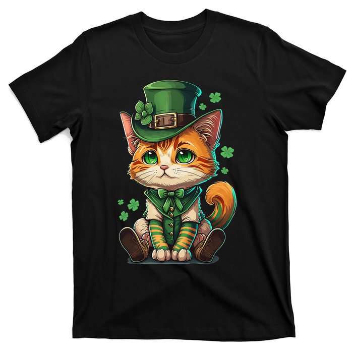 St Patricks Day Cat Leprechaun Funny Lucky Green Proud Irish T-Shirt