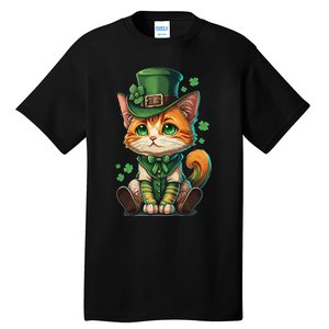 St Patricks Day Cat Leprechaun Funny Lucky Green Proud Irish Tall T-Shirt