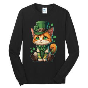 St Patricks Day Cat Leprechaun Funny Lucky Green Proud Irish Tall Long Sleeve T-Shirt