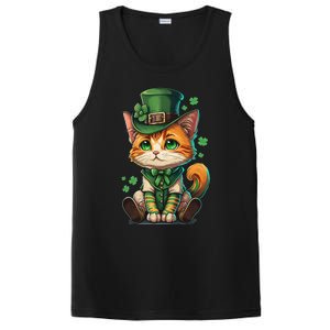 St Patricks Day Cat Leprechaun Funny Lucky Green Proud Irish PosiCharge Competitor Tank