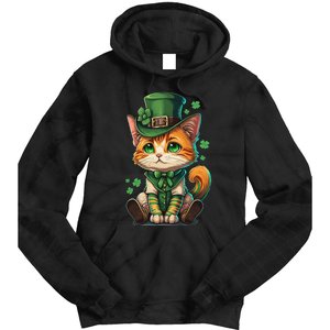 St Patricks Day Cat Leprechaun Funny Lucky Green Proud Irish Tie Dye Hoodie