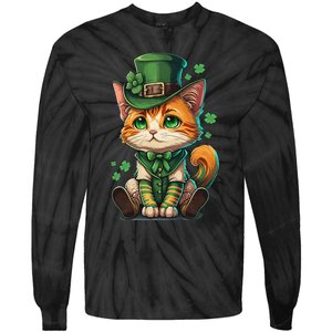 St Patricks Day Cat Leprechaun Funny Lucky Green Proud Irish Tie-Dye Long Sleeve Shirt