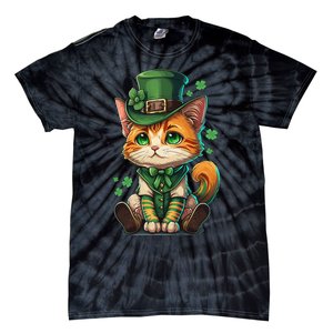 St Patricks Day Cat Leprechaun Funny Lucky Green Proud Irish Tie-Dye T-Shirt