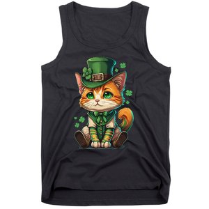 St Patricks Day Cat Leprechaun Funny Lucky Green Proud Irish Tank Top