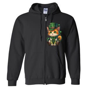 St Patricks Day Cat Leprechaun Funny Lucky Green Proud Irish Full Zip Hoodie