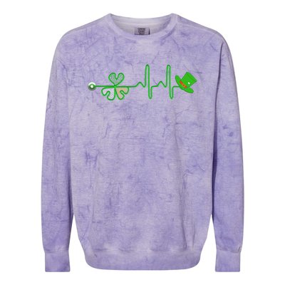 St Patricks Day Nurse Shamrock Heartbeat Stethoscope Irish Gift Colorblast Crewneck Sweatshirt