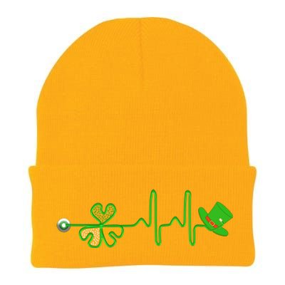 St Patricks Day Nurse Shamrock Heartbeat Stethoscope Irish Gift Knit Cap Winter Beanie