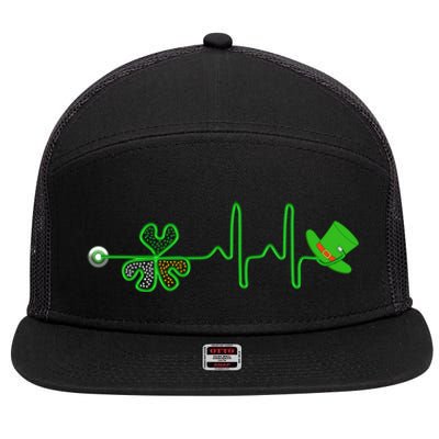 St Patricks Day Nurse Shamrock Heartbeat Stethoscope Irish Gift 7 Panel Mesh Trucker Snapback Hat