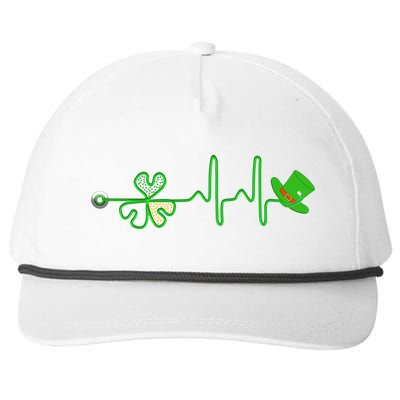 St Patricks Day Nurse Shamrock Heartbeat Stethoscope Irish Gift Snapback Five-Panel Rope Hat