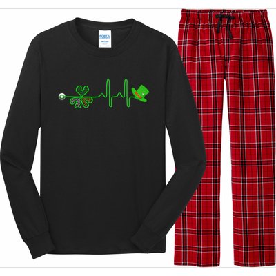 St Patricks Day Nurse Shamrock Heartbeat Stethoscope Irish Gift Long Sleeve Pajama Set