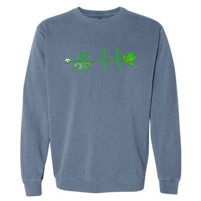 St Patricks Day Nurse Shamrock Heartbeat Stethoscope Irish Gift Garment-Dyed Sweatshirt