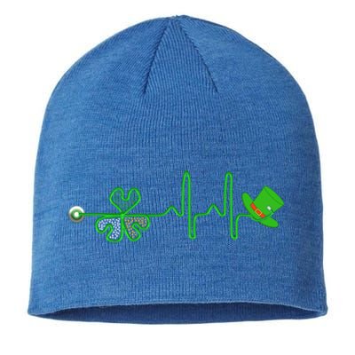 St Patricks Day Nurse Shamrock Heartbeat Stethoscope Irish Gift Sustainable Beanie