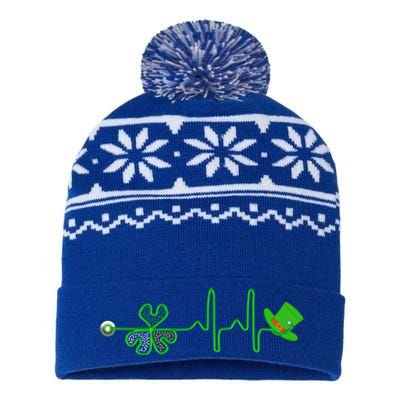 St Patricks Day Nurse Shamrock Heartbeat Stethoscope Irish Gift USA-Made Snowflake Beanie