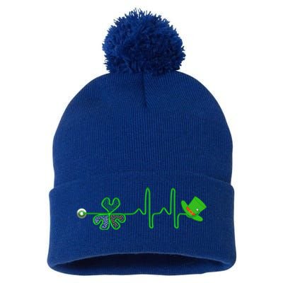 St Patricks Day Nurse Shamrock Heartbeat Stethoscope Irish Gift Pom Pom 12in Knit Beanie