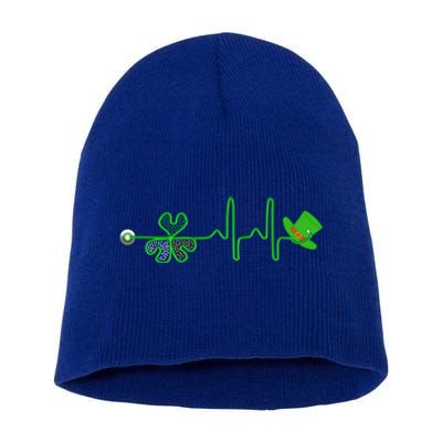 St Patricks Day Nurse Shamrock Heartbeat Stethoscope Irish Gift Short Acrylic Beanie