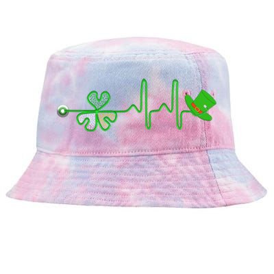 St Patricks Day Nurse Shamrock Heartbeat Stethoscope Irish Gift Tie-Dyed Bucket Hat