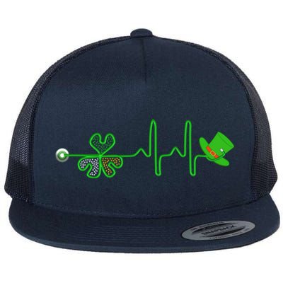 St Patricks Day Nurse Shamrock Heartbeat Stethoscope Irish Gift Flat Bill Trucker Hat