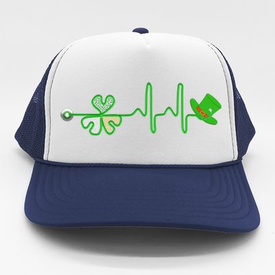 St Patricks Day Nurse Shamrock Heartbeat Stethoscope Irish Gift Trucker Hat